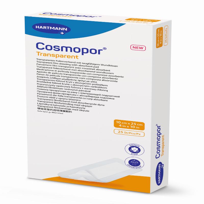 Пов'язка плівкова прозора з абсорбуючою подушечкою Cosmopor® Transparent 10см x 25см 25шт